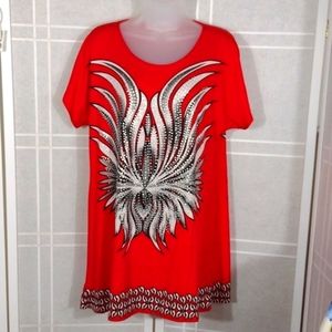 Ameri Mode red tunic with wings and silver stud bling NWT